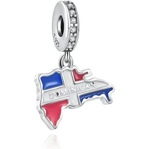 Dominican Republic Dangle Charm Sterling Silver Gift for Women - Picture 2 of 9